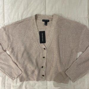 Taupe knit oversized cropped cardigan